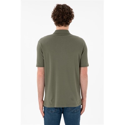 Erkek Regular Fit Polo Yaka Koyu Haki Basic Tişört