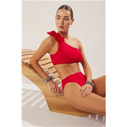 TRENDYOLMİLLA Kırmızı Tek Omuz Çiçek Aplikeli Regular Bikini Takımı TBESS25BT00079