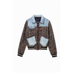 Cazadora bomber tweed y denim