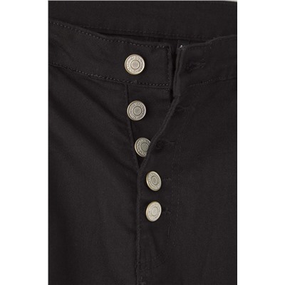 Siyah Yüksek Bel Önü Düğmeli Solmayan Siyah Büyük Beden Skinny Jeans TBBAW26CJ00042