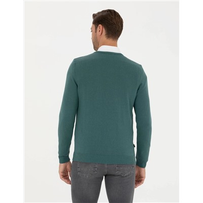 Yeşil Slim Fit Basic Kazak