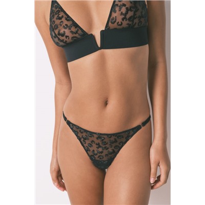 Tanga tul bordado metálico negro