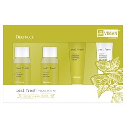 DEOPROCE REAL FRESH VEGAN MINI KIT Набор: Увлажняющий лосьон для лица с растительными экстрактами, Успокаивающий тонер для лица с растительными экстра 30x2+10x2мл
