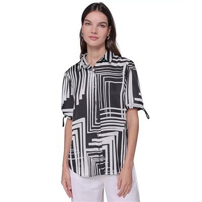 KARL LAGERFELD PARIS Women's Printed Bungee-Sleeve Top, Regular & Petite