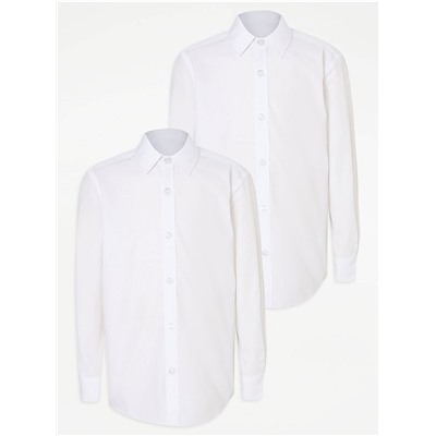 Boys White Long Sleeve Non Iron School Shirt 2 Pack
