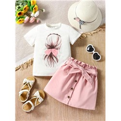 Kleinkind Mädchen Figur Grafik, T-Shirt mit & Papiertasche-Taille, Gürtel, Rock mit