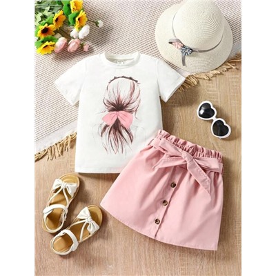 Kleinkind Mädchen Figur Grafik, T-Shirt mit & Papiertasche-Taille, Gürtel, Rock mit