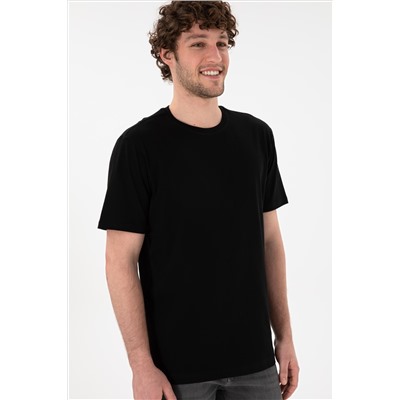 Erkek Regular Fit Bisiklet Yaka Siyah Basic Tişört