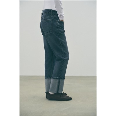HIGH-WAIST TRF STOVE PIPE FOLDED JEANS