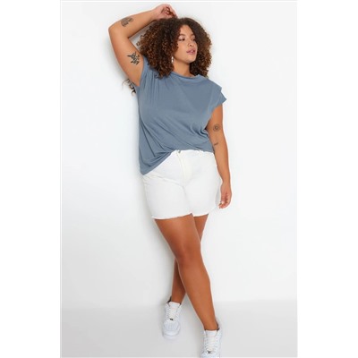 Mavi Bisiklet Yaka Kol Detaylı %100 Pamuk Örme T-Shirt TBBSS22BF0023