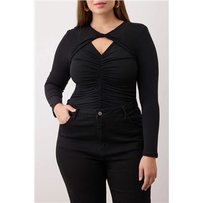 Siyah Alttan Çıtçıtlı Örme Büyük Beden Body TBBAW26CS00004