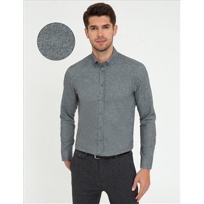 Gri Slim Fit Uzun Kollu Gömlek
