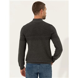Gri Melanj Slim Fit Yarım Balıkçı Triko Kazak
