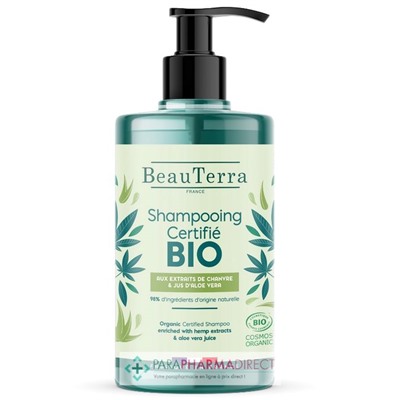 BeauTerra Shampooing Certifié BIO - Aux Extraits de Chanvre & Jus d'Aloe Vera 750 mL
