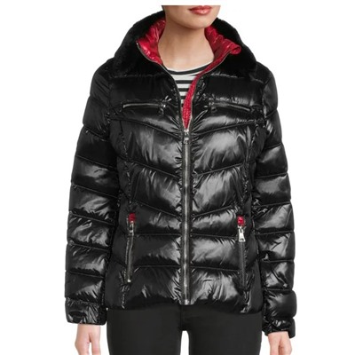 Karl Lagerfeld Paris Faux Fur Collar Puffer Jacket