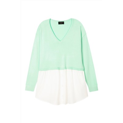 Jersey efecto doble prenda Verde agua y blanco