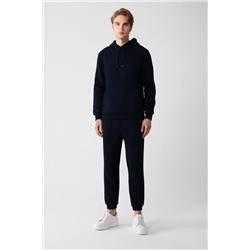 Lacivert Kapüşonlu Yaka İçi Polarlı 3 İplik Pamuklu Regular Fit Standart Kesim Unisex Sweatshirt