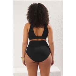 Siyah Yüksek Bel Belinde Aksesuar Detaylı Büyük Beden Bikini Altı TBBSS25CR00006