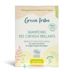 Green Tribu Shampoing des Cheveux Brillants - Détox & Anti-Pollution - Tous Types de Cheveux - BIO 85 g