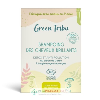 Green Tribu Shampoing des Cheveux Brillants - Détox & Anti-Pollution - Tous Types de Cheveux - BIO 85 g