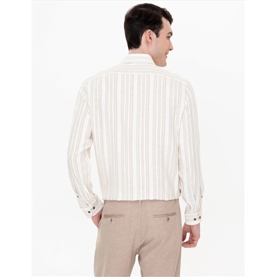 Bej Slim Fit Uzun Kollu Gömlek