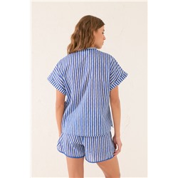 Pijama corto camisero rayas azul Garfield