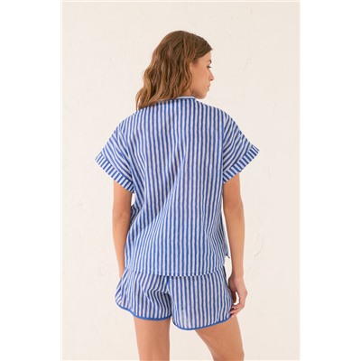 Pijama corto camisero rayas azul Garfield
