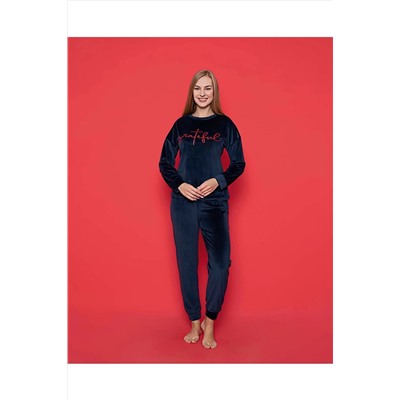 AHENGİM Woman Genç Pijama Takımı Fransız Kadife Paça Kol Manşetli Mevsimlik W20462253 1-2-10001194