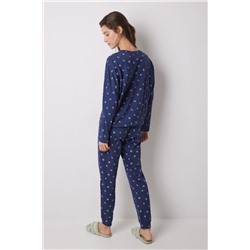 Pijama largo 100% algodón azul flores