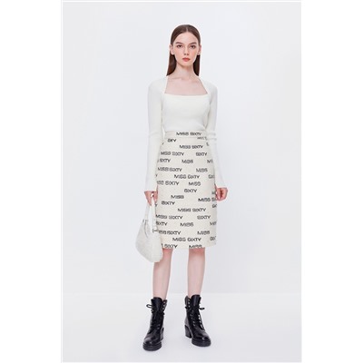Falda recta de talle alto Beige