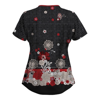 UA Butterfly Chic Black Scrub Top