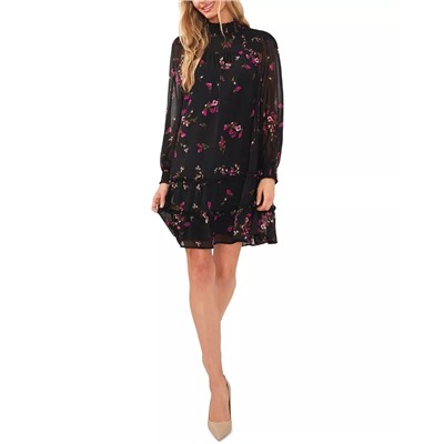 CECE Women's Printed Long Sleeve Smocked Dress