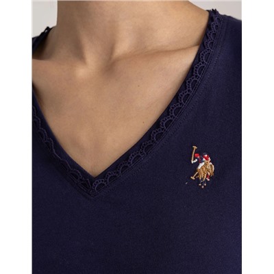 SCALLOP TRIM V-NECK T-SHIRT