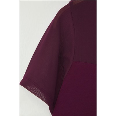 Mürdüm Kalp Yaka Mesh Detaylı Örme Bluz TBBSS24AF00046