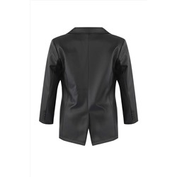 Siyah  Büyük Beden Dokuma Suni Deri Blazer Ceket TBBAW26AG00013