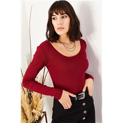 Olalook Kadın Bordo Geniş Yakalı Kaşkorse Bluz BLZ-19000722