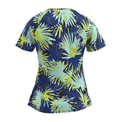 koi Stretch Scrubs Palm Burst Print Top