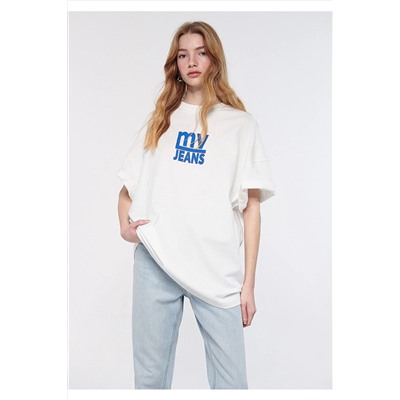 Mavi Mv Jeans Baskılı Beyaz Tişört Boyfriend 1611538-70057