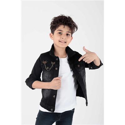 AHENGİM Kids Erkek Çocuk Ceket Erkek Çocuk Kot Ceket Arma Detaylı Ak888946 1-2-10000942