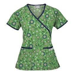UA Spring Time Gecko Mock Wrap Print Scrub Top