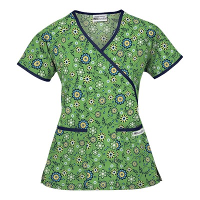 UA Spring Time Gecko Mock Wrap Print Scrub Top