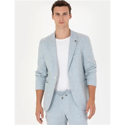 Açık Mavi Ekstra Slim Fit Keten Karışımlı Takım Elbise