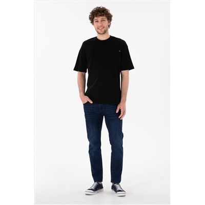 Erkek Comfort Fit Bisiklet Yaka Siyah Tişört