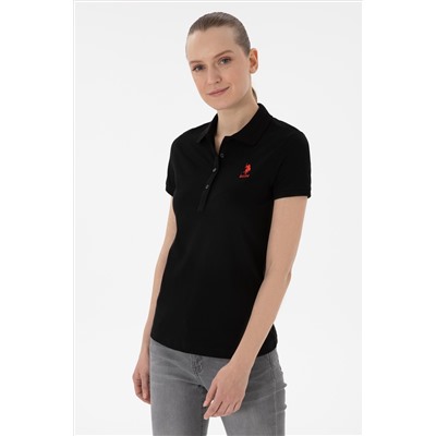 Kadın Siyah Basic Polo Yaka Tişört