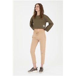 Kadın Haki Bisiklet Yaka Sweatshirt