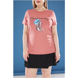 Pembe Regular Fit Baskılı Büyük Beden T-shirt TBBSS25BF00018
