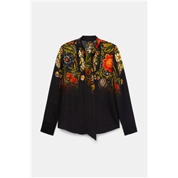 Blusa floral seda con lazo