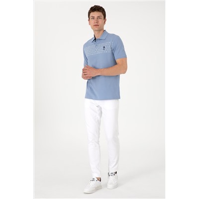 Erkek Regular Fit Polo Yaka Mavi Tişört