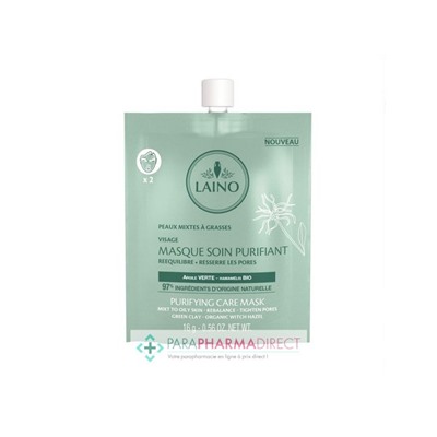 Laino Masque Soin Purifiant Argile Verte & Hamamélis BIO Peaux Mixtes à Grasses 16g