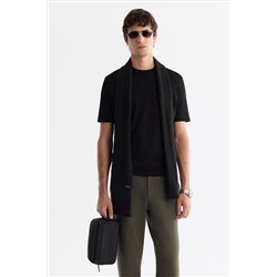 Siyah Bisiklet Yaka Jakarlı Rayon Triko T-Shirt